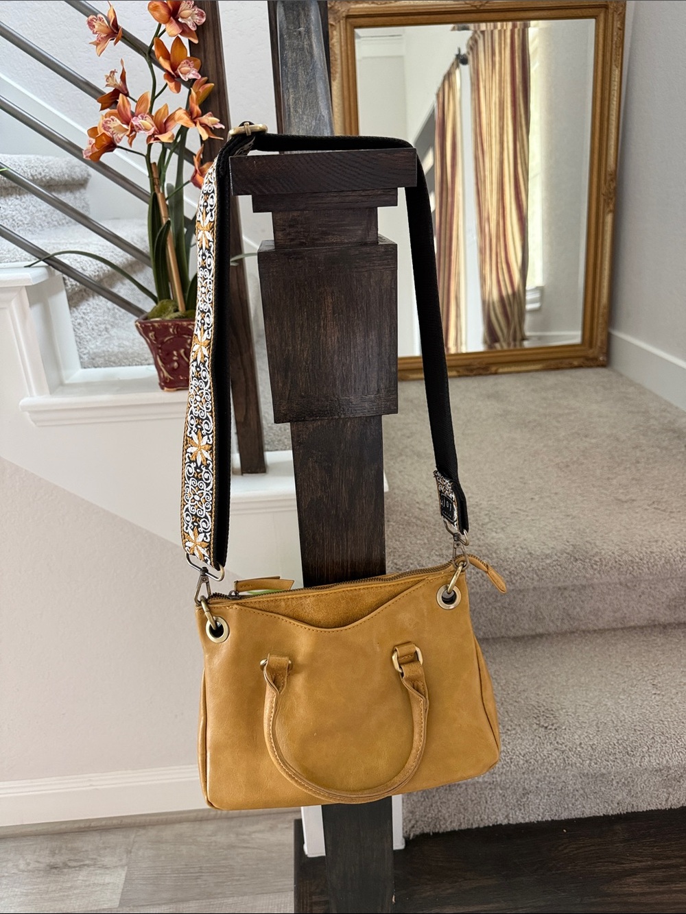 Joy Susan Mustard Yellow Crossbody Bag with Decorative Strap